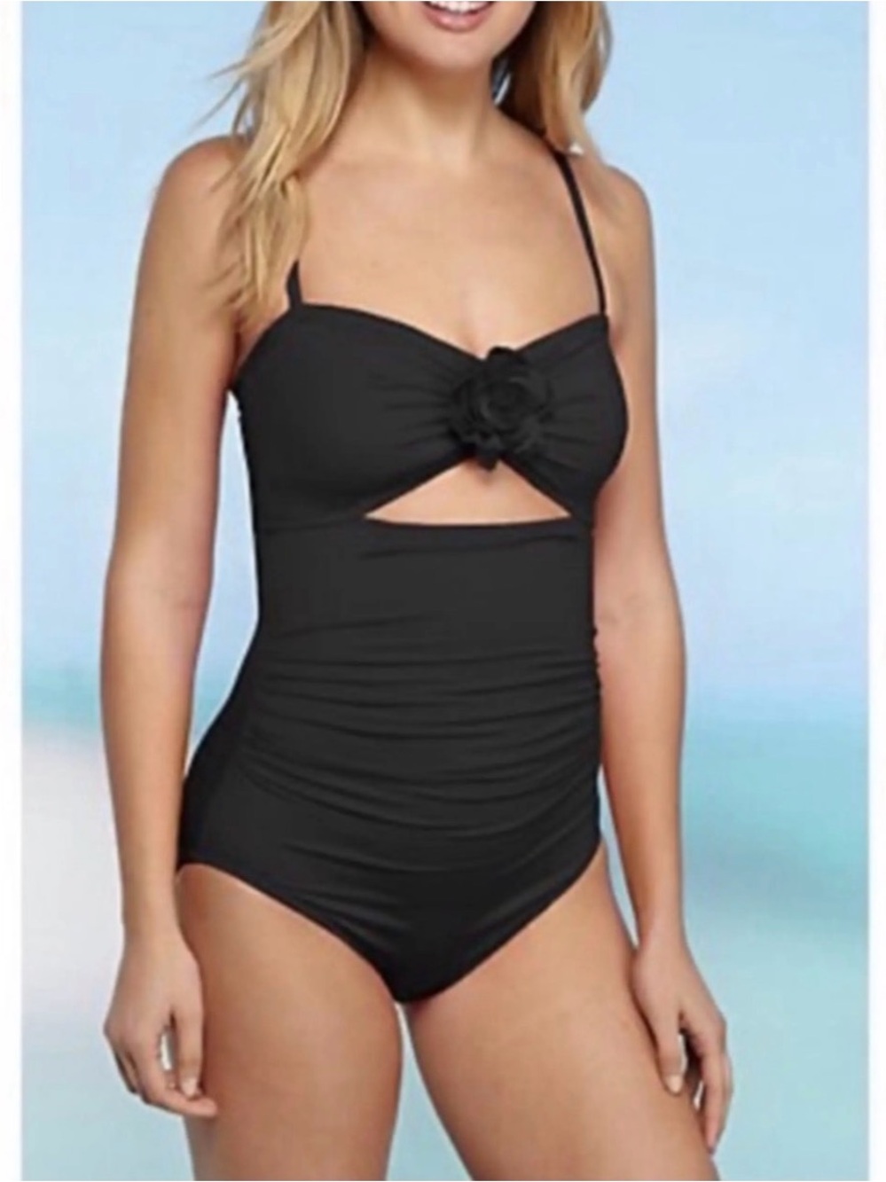 kate spade Black One-Piece Swimsuit with Floral Rosette NWT XS
